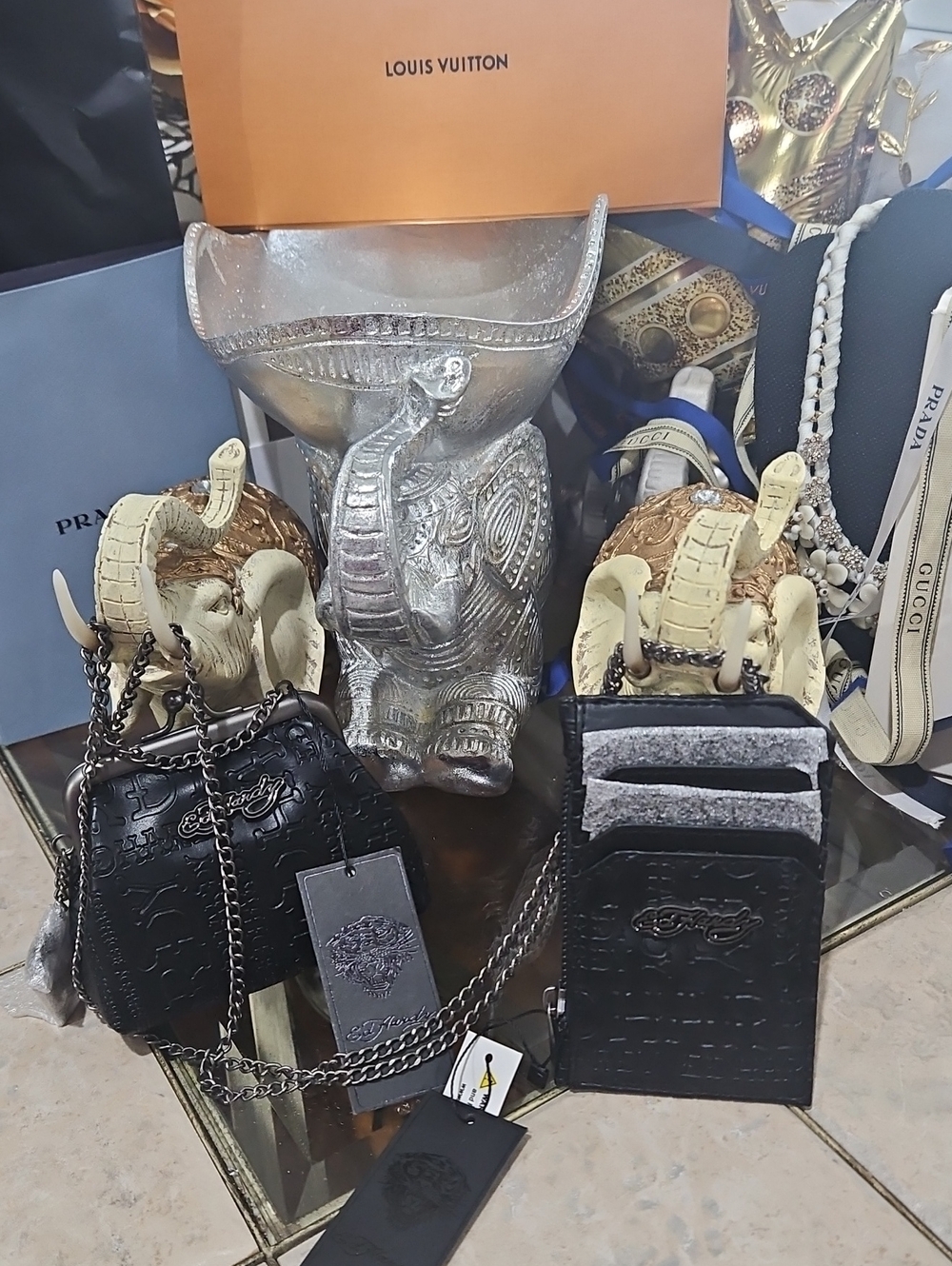 NWT! Ed Hardy Black Embossed Bundle - Crossbody & Card Wallet